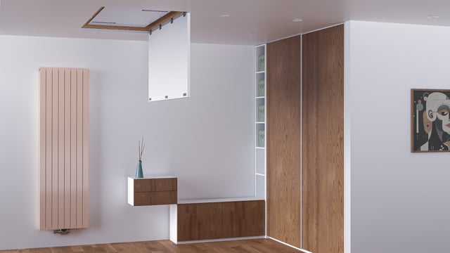 VENTBOX 200 Thin a designový radiátor KORATHERM VERTIKAL-M (code 16 Bahama)